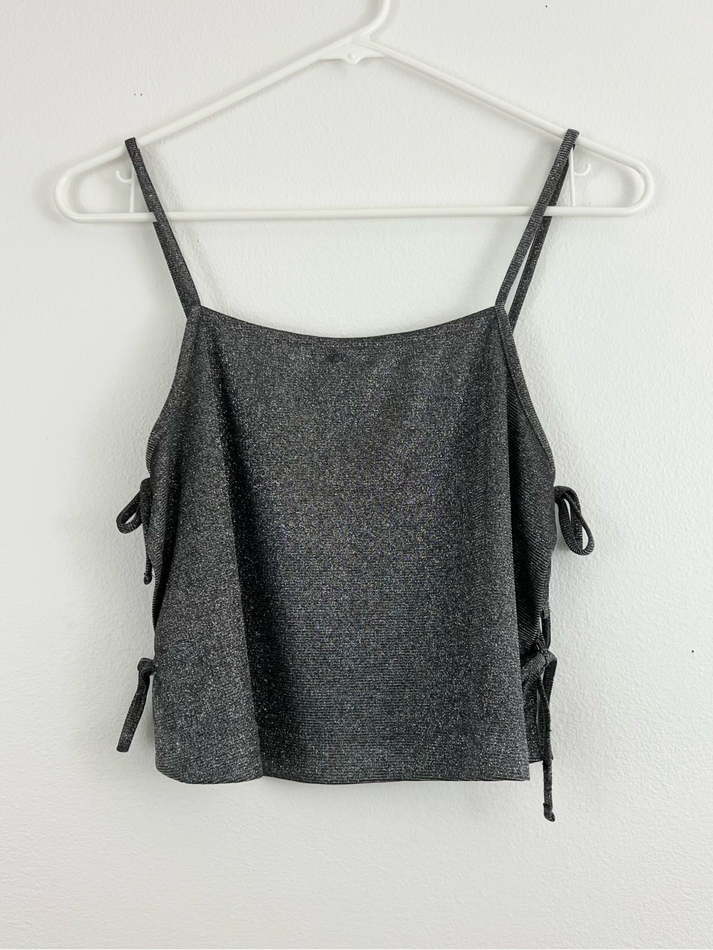 Y2K 2000s Metallic Black Crop Top Side Tie Going Out Club Wear Sz S